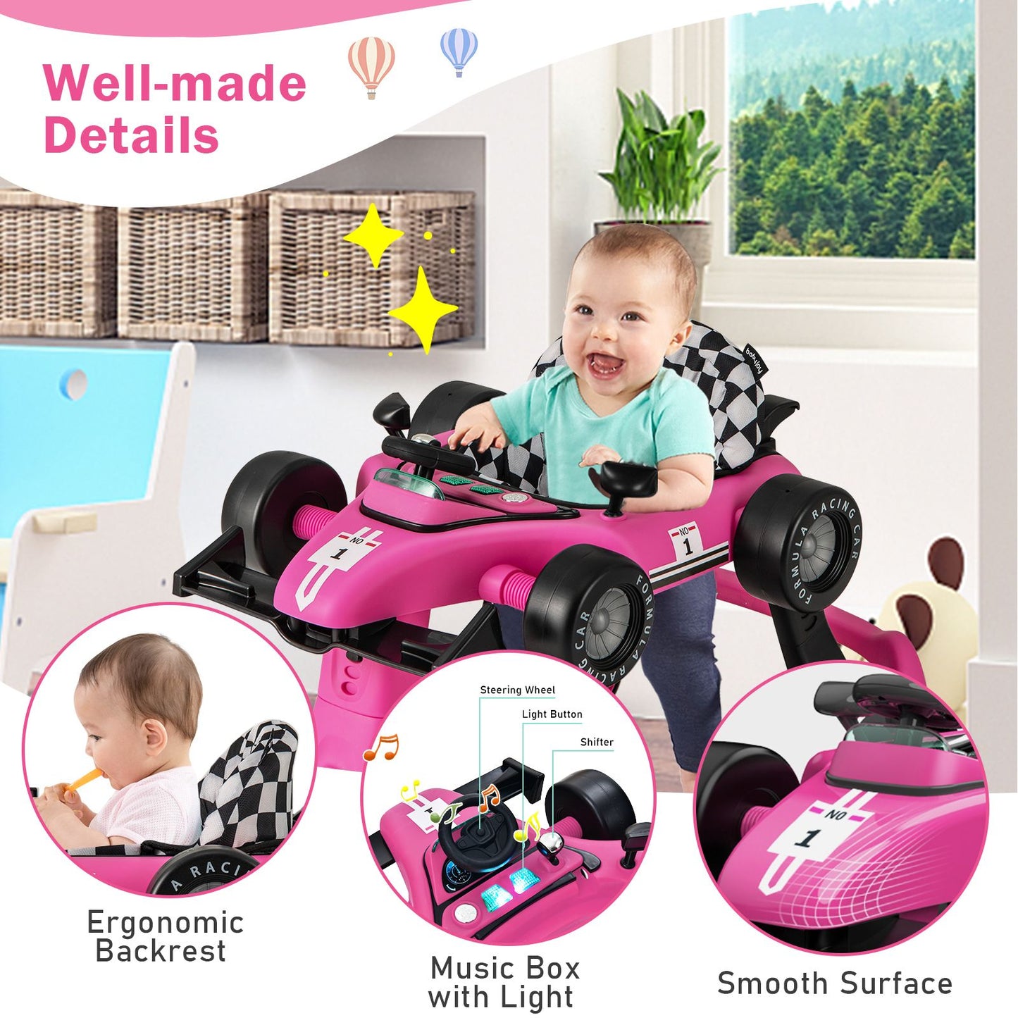Versatile 4-In-1 Baby Push Walker - Adjustable Height & Speed for Growing Toddlers