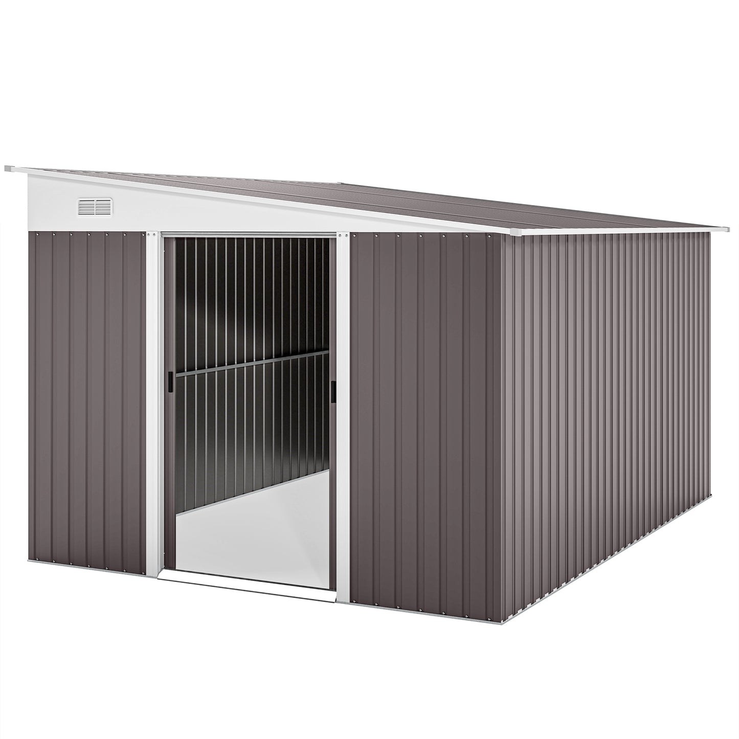 Outdoor 11.3x9.2ft Steel Garden Shed with Double Doors & Vents – Grey