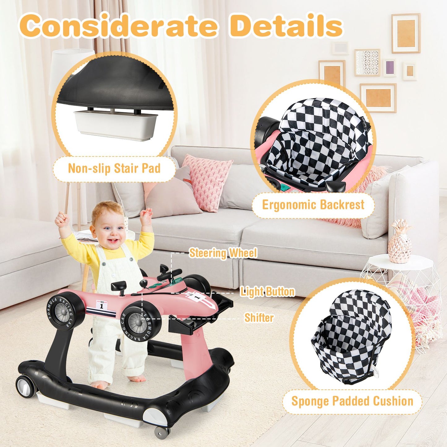 Versatile 4-In-1 Baby Push Walker - Adjustable Height & Speed for Growing Toddlers