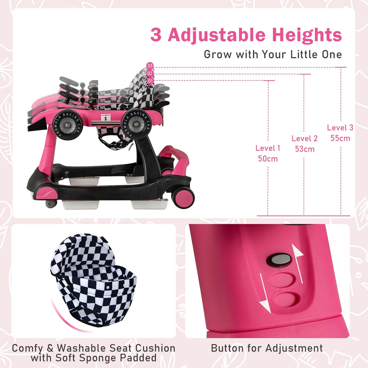 Versatile 4-In-1 Baby Push Walker - Adjustable Height & Speed for Growing Toddlers