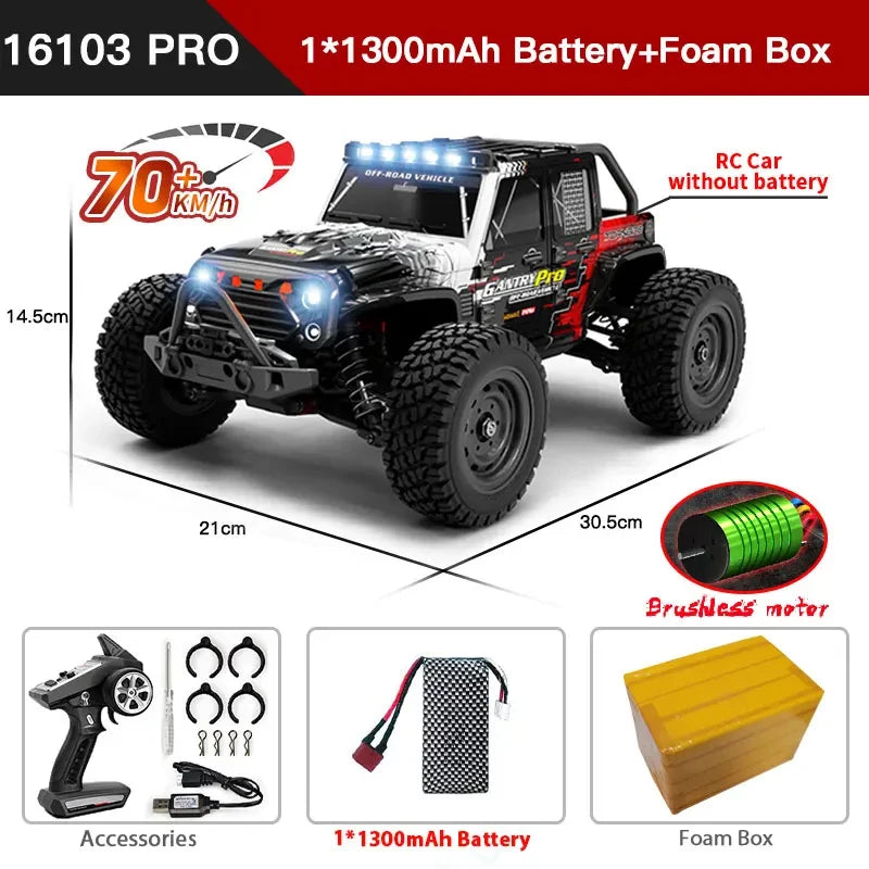 High-Speed 1:16 4WD RC Drift Monster Truck - 70KM/H Remote Control Car with LED for Kids - Wltoys 144001 Compatible