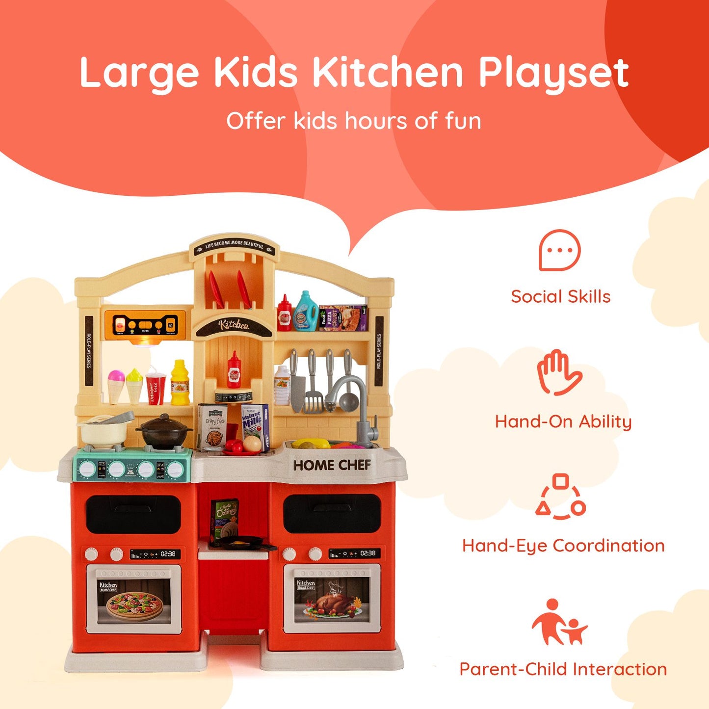 Ultimate 69-Piece Kids Kitchen Playset with Realistic Boiling and Vapor Effects!