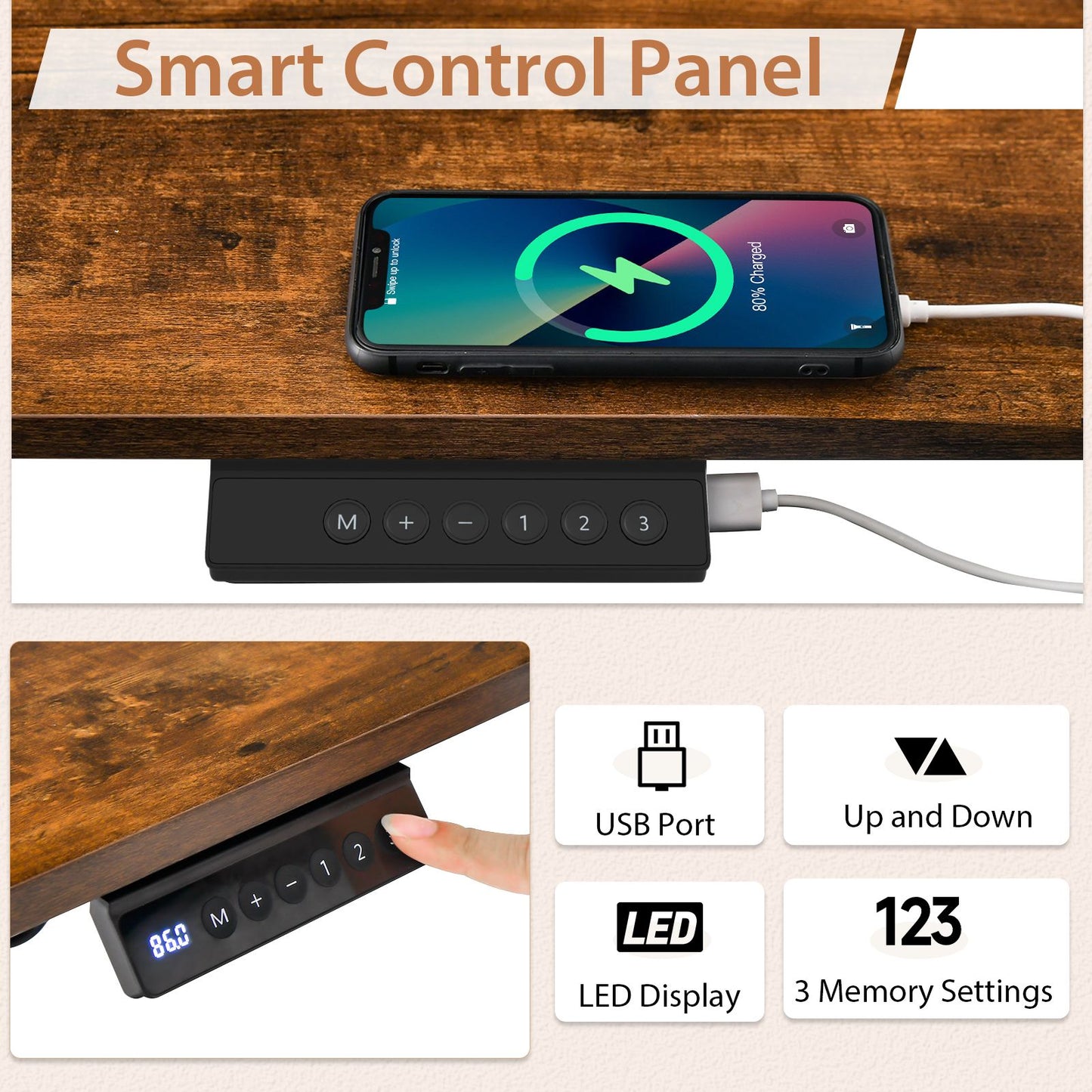 Transform Your Workspace: Electric Height Adjustable Standing Desk with USB Charging Port