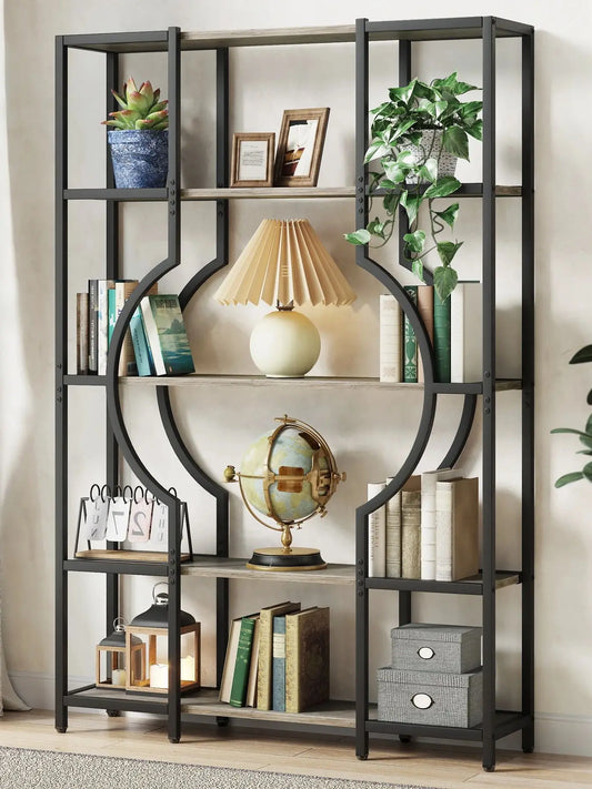 5-Tier Bookshelf and Bookcase with 12 Open Display Shelves, Wooden Book Shelving Unit