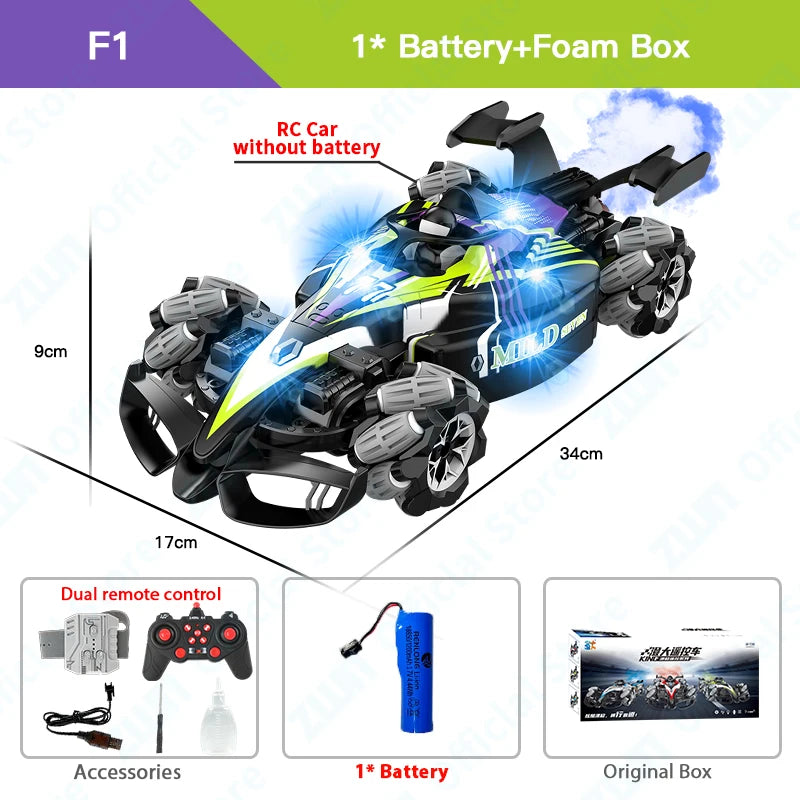 F1 RC Drift Car with LED Lights & Music - 2.4G Gesture Control Stunt Car for Kids - 4WD Electric Fun!