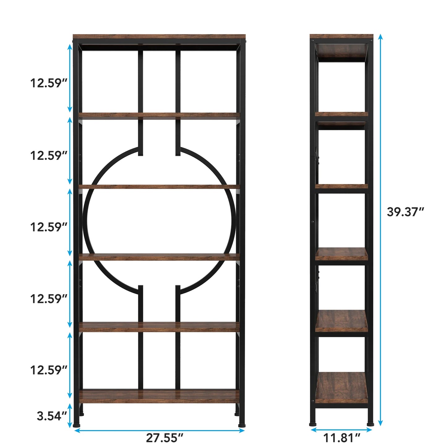 Stylish Industrial Tall Bookshelf - Wood & Metal Open Shelf Storage Unit