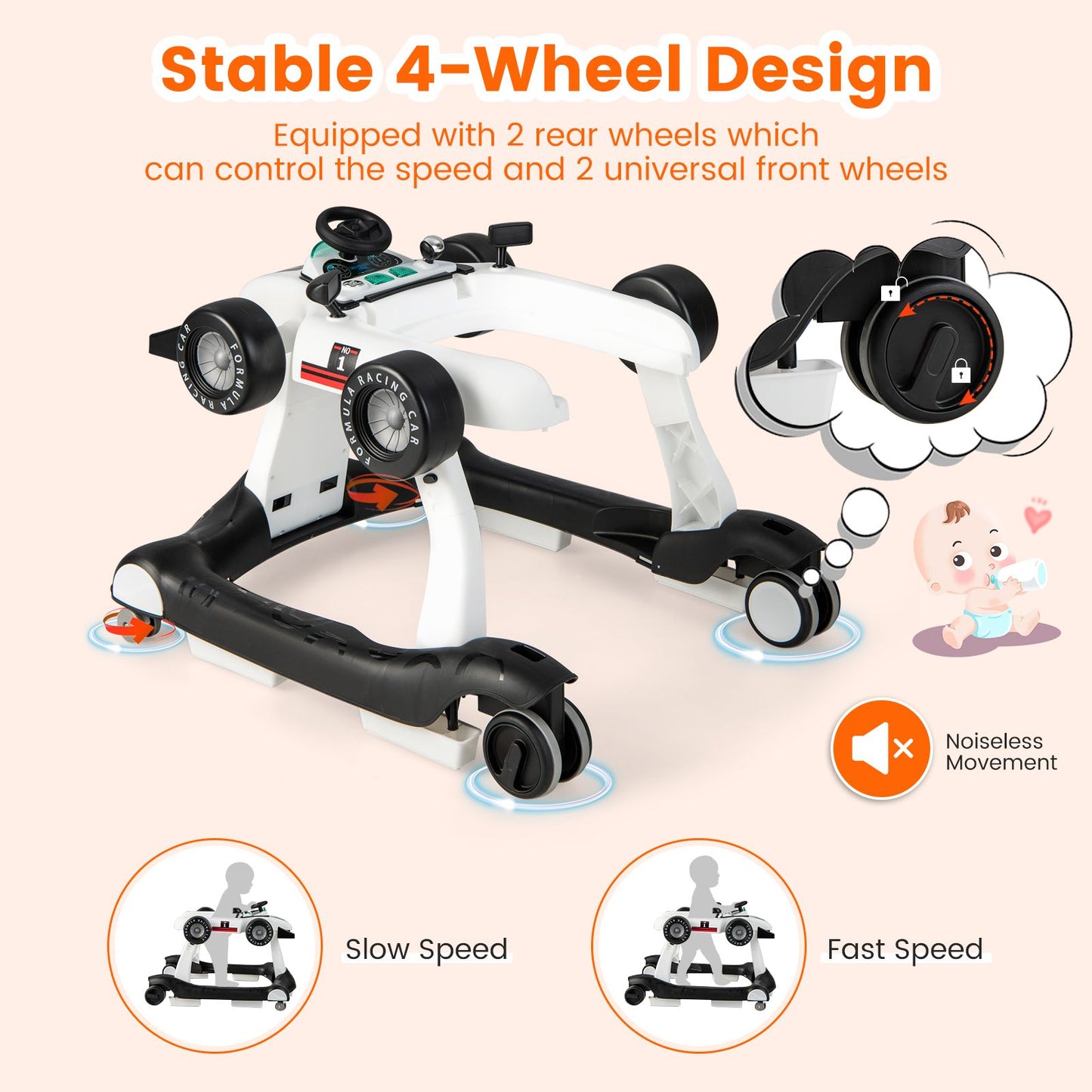 Versatile 4-In-1 Baby Push Walker - Adjustable Height & Speed for Growing Toddlers