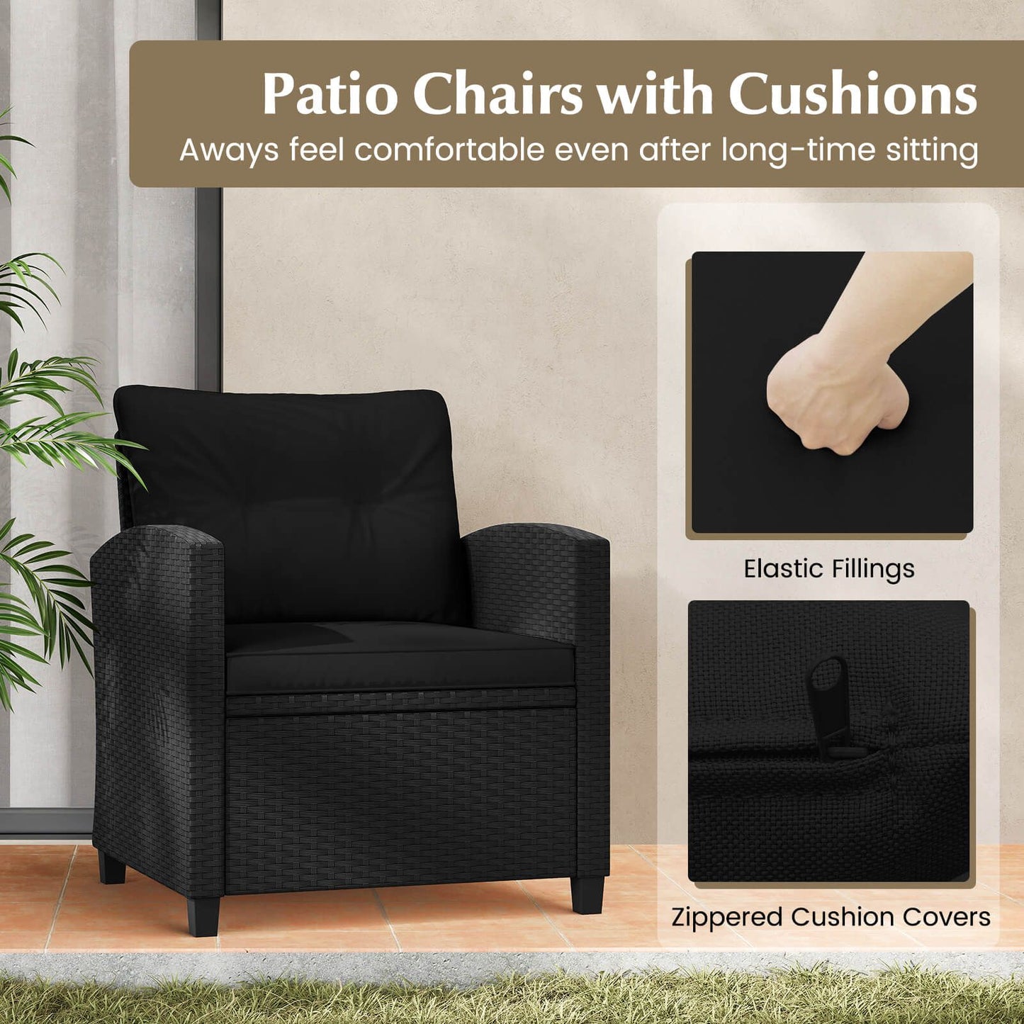Stylish 3-Piece Rattan Patio Furniture Set with Comfortable Cushions for Ultimate Relaxation