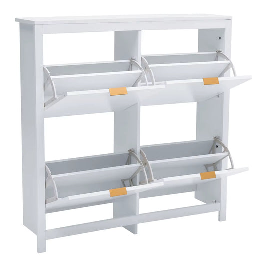 Livingandhome Flip down Wood Shoe Cabinet in White for Hallway, Mudroom or Entryway
