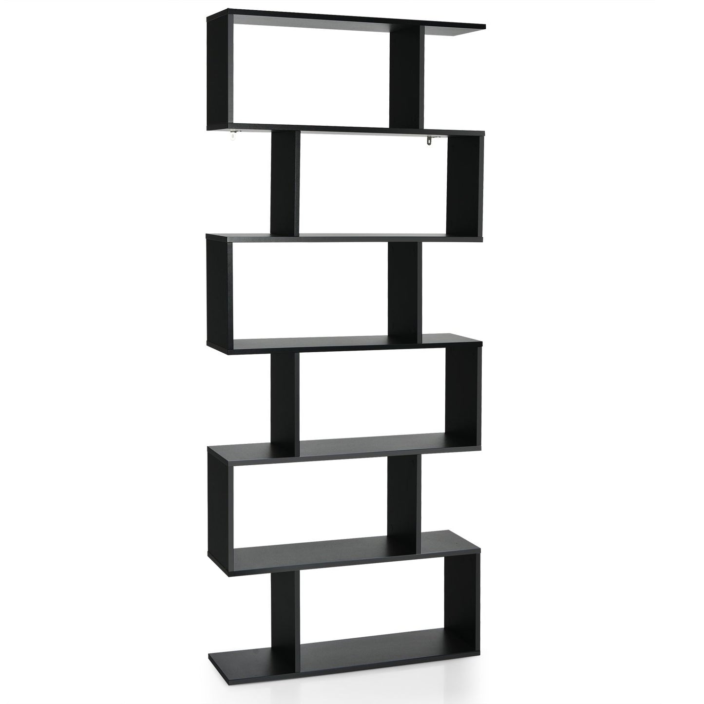 Stylish 6-Tier S-Shaped Wooden Industrial Bookshelf - Perfect for Home or Office Decor