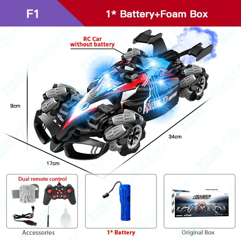 F1 RC Drift Car with LED Lights & Music - 2.4G Gesture Control Stunt Car for Kids - 4WD Electric Fun!