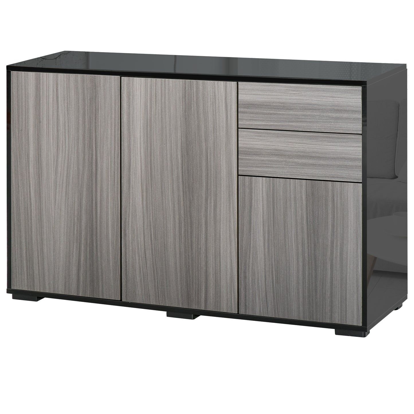 Elegant Dual-Finish Side Cabinet: 2 Doors + 2 Drawers for Stylish Organization