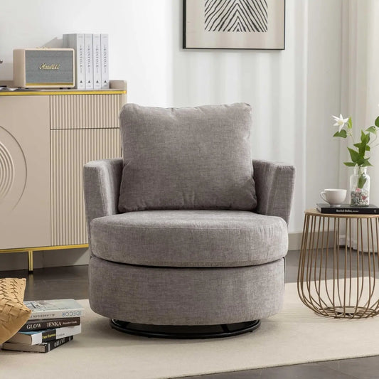 Luxurious Medium Grey Swivel Armchair with Plush Back Cushion and Thick Foam Padding