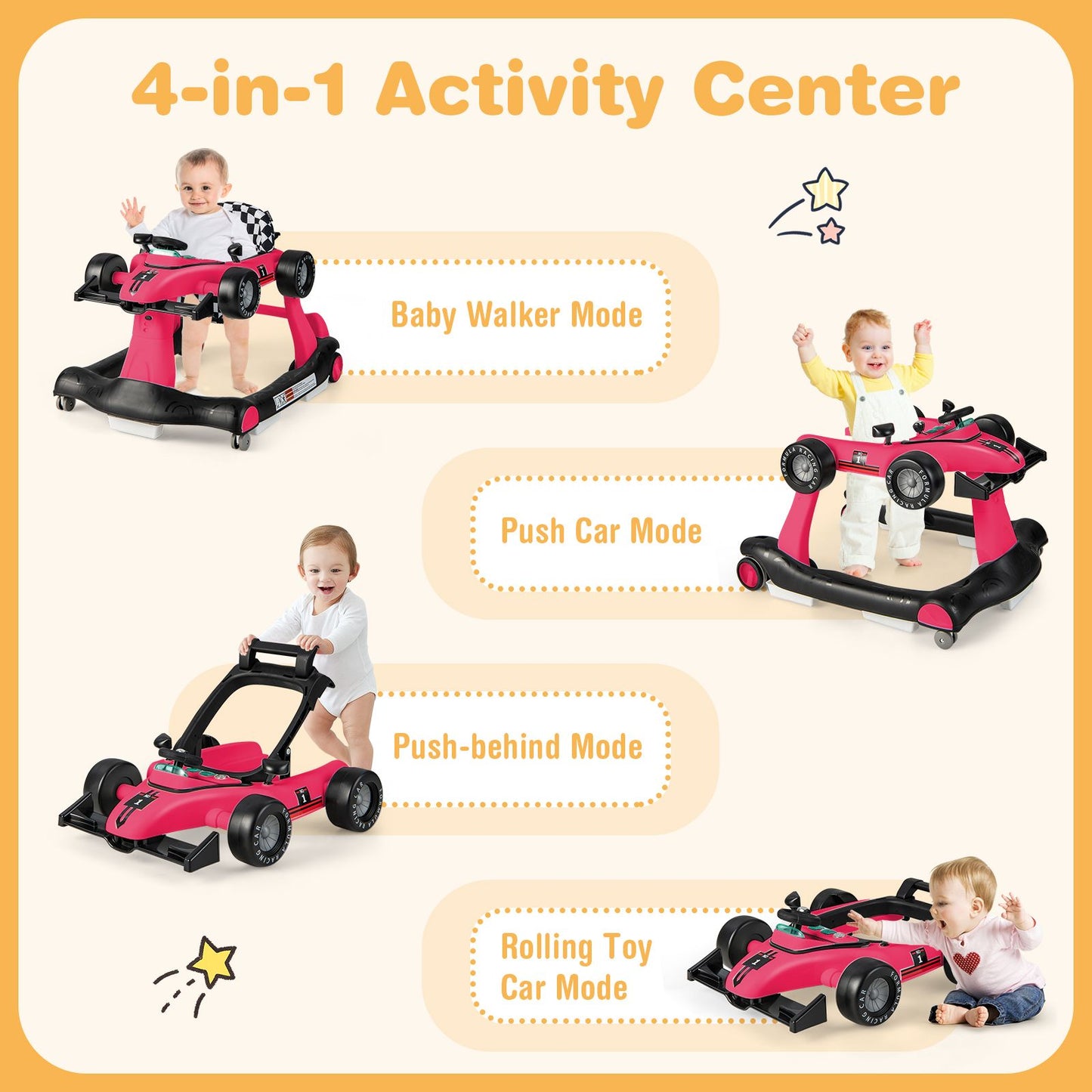 Versatile 4-In-1 Baby Push Walker - Adjustable Height & Speed for Growing Toddlers