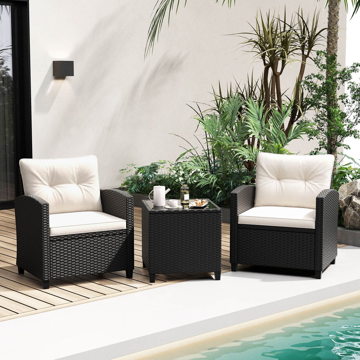 Stylish 3-Piece Rattan Patio Furniture Set with Comfortable Cushions for Ultimate Relaxation