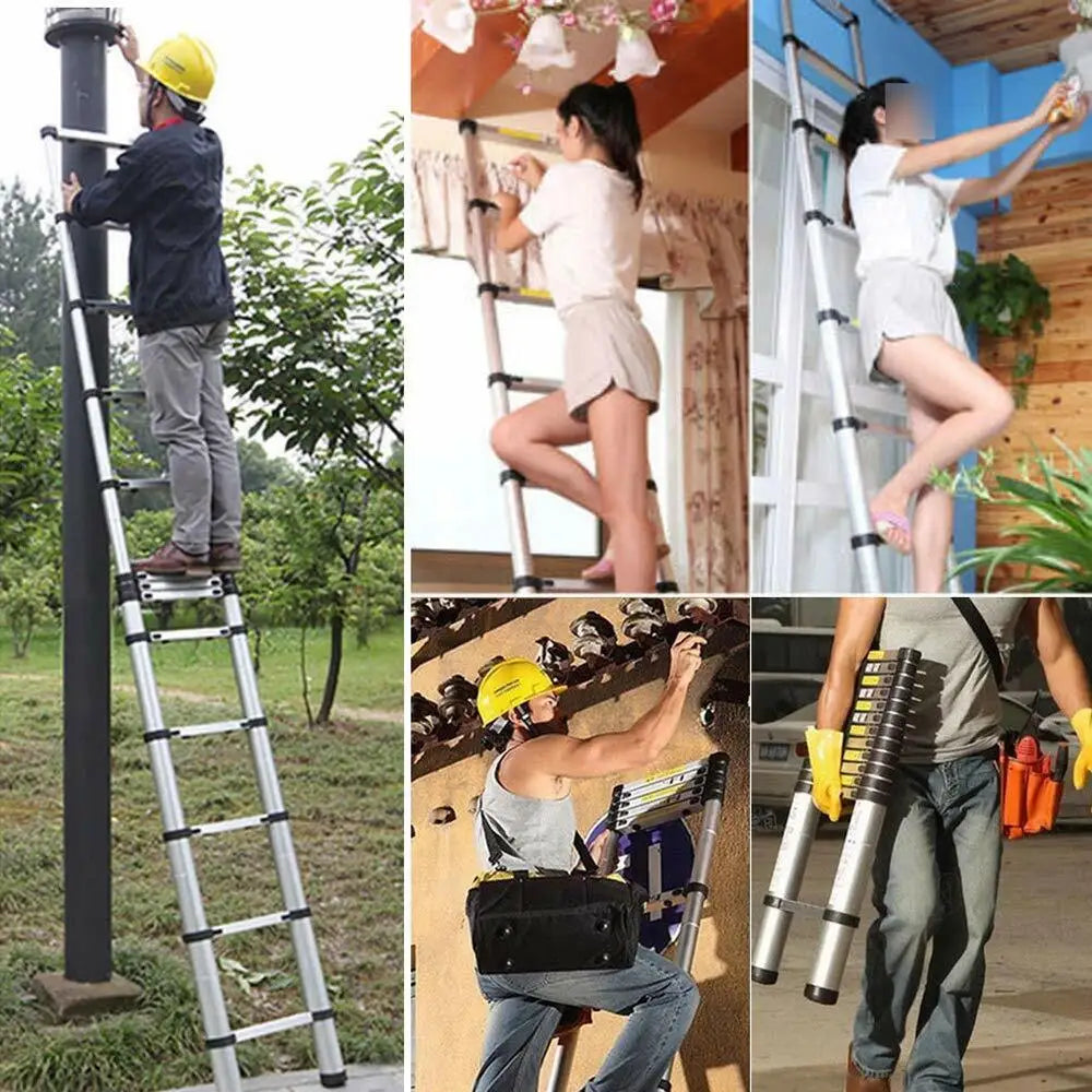 Telescopic Aluminium 2.6M-5M Folding Step Ladder,Multi-Purpose,Non-Slip,Extendible,Rungs,Lightweight,150Kg Load Capacity