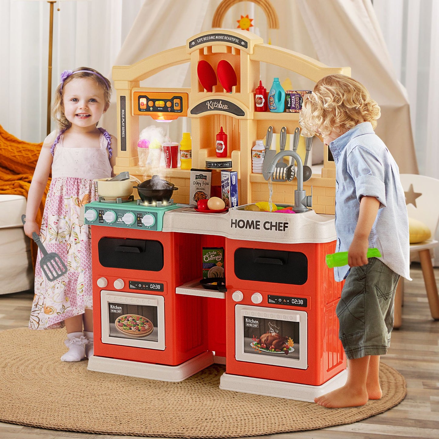 Ultimate 69-Piece Kids Kitchen Playset with Realistic Boiling and Vapor Effects!