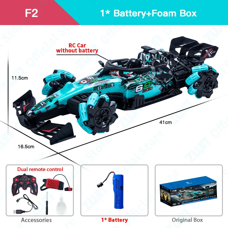 F1 RC Drift Car with LED Lights & Music - 2.4G Gesture Control Stunt Car for Kids - 4WD Electric Fun!
