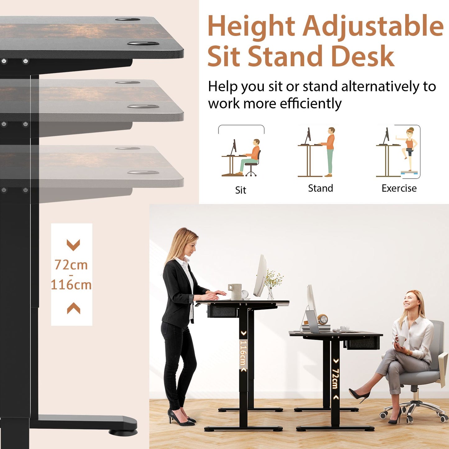 Transform Your Workspace: Electric Height Adjustable Standing Desk with USB Charging Port