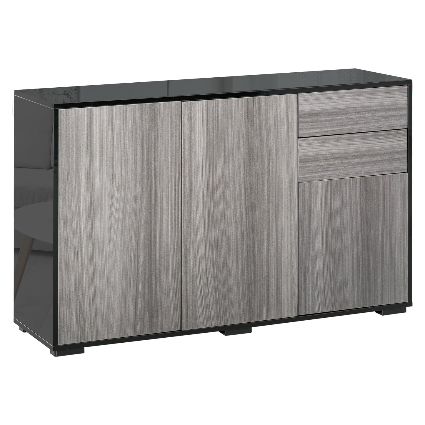 Elegant Dual-Finish Side Cabinet: 2 Doors + 2 Drawers for Stylish Organization