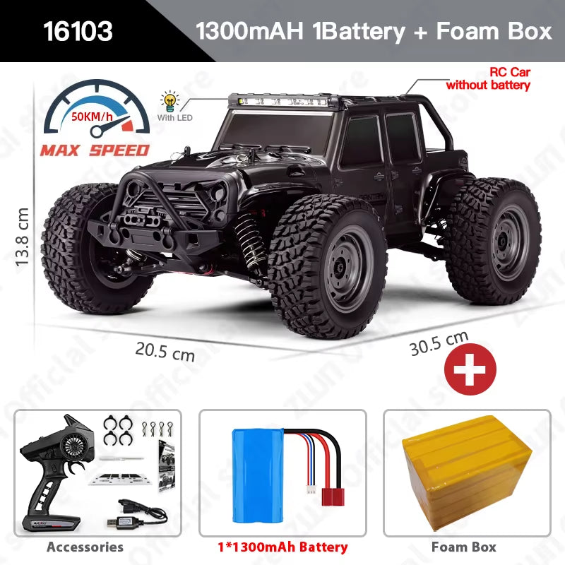 High-Speed 1:16 4WD RC Drift Monster Truck - 70KM/H Remote Control Car with LED for Kids - Wltoys 144001 Compatible