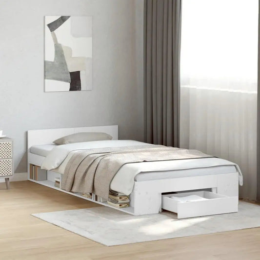 Stylish White Small Single Bed Frame with Convenient Drawer - 75 x 190 cm (Mattress Not Included)