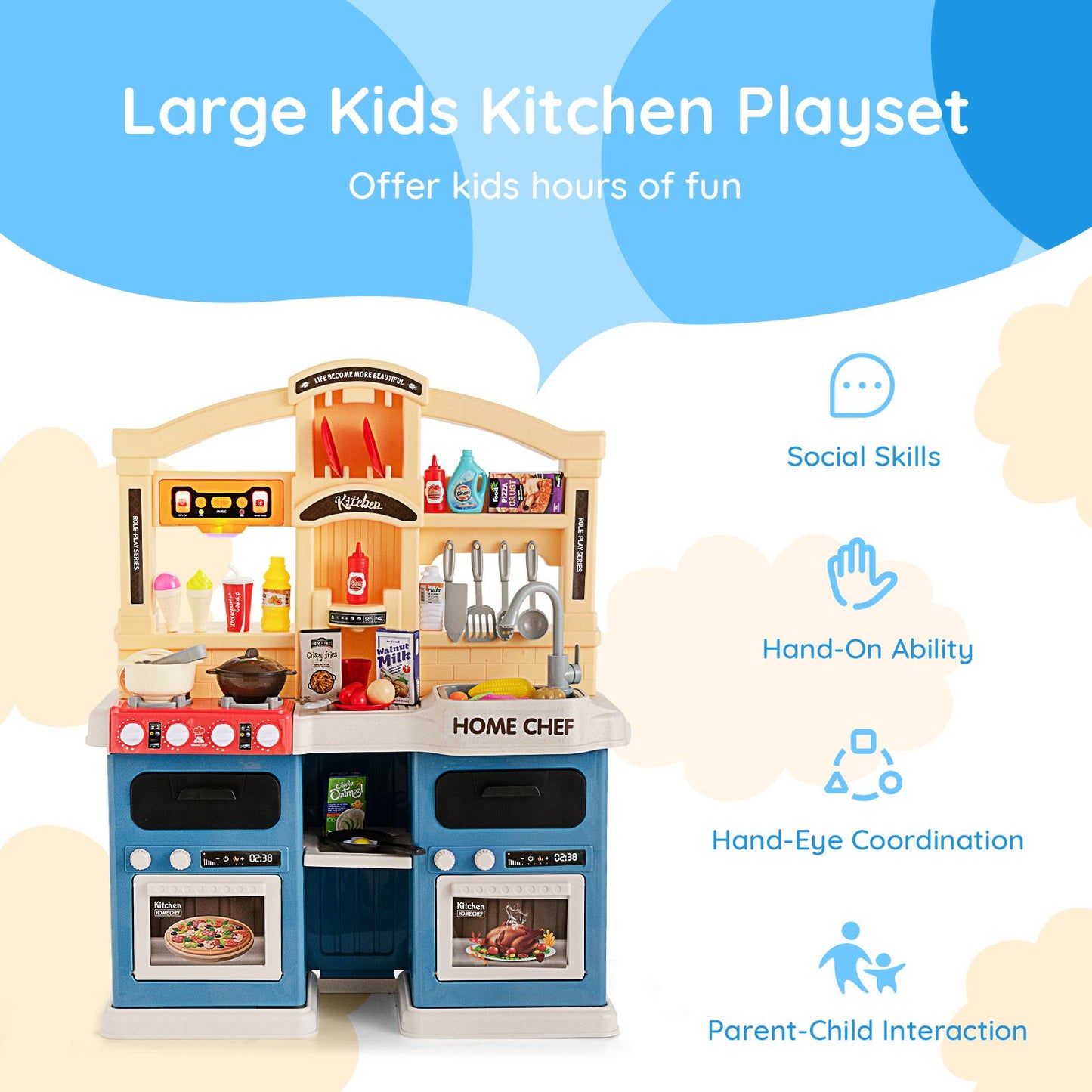 Ultimate 69-Piece Kids Kitchen Playset with Realistic Boiling and Vapor Effects!