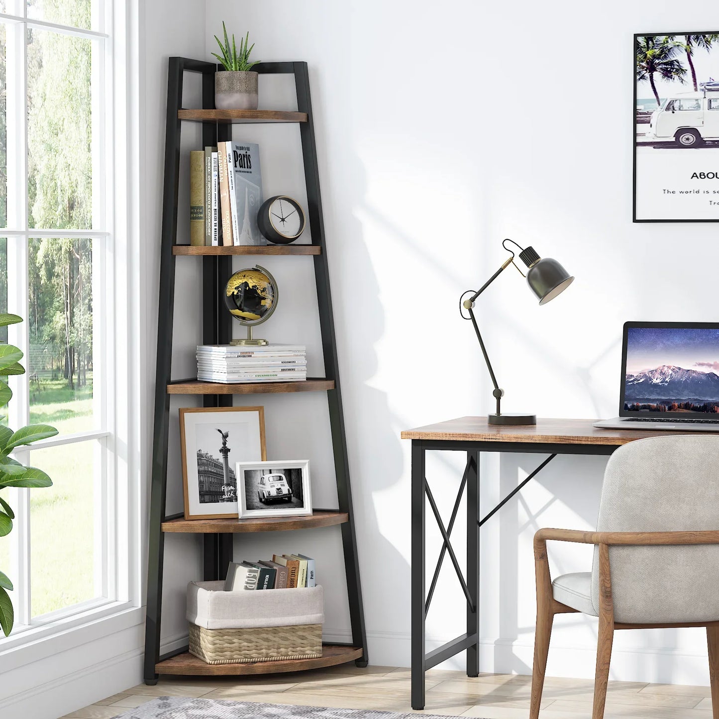 Bookcase Corner Book Shelf Rack Wood Bookshelf Storage Shelves