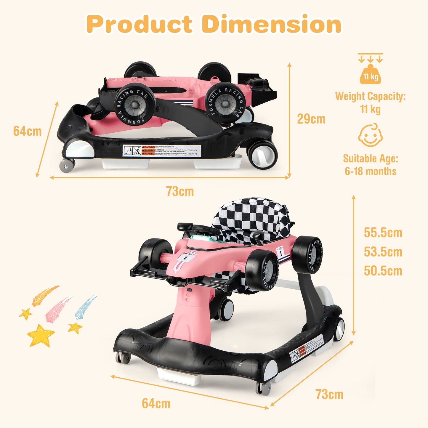 Versatile 4-In-1 Baby Push Walker - Adjustable Height & Speed for Growing Toddlers