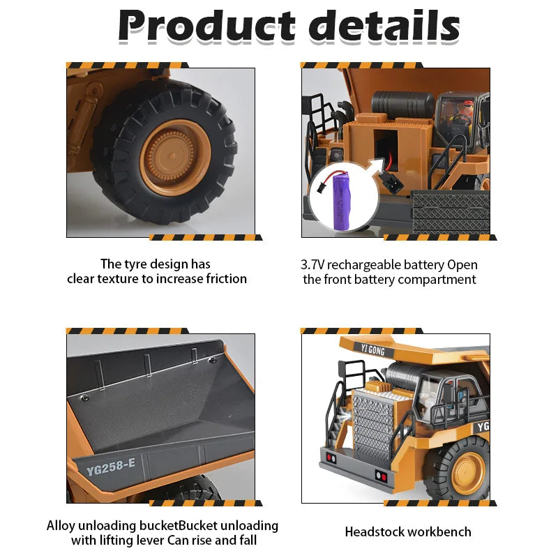 1:24 Scale 9CH Remote Control Alloy Dump Truck - Heavy Excavator Fun!