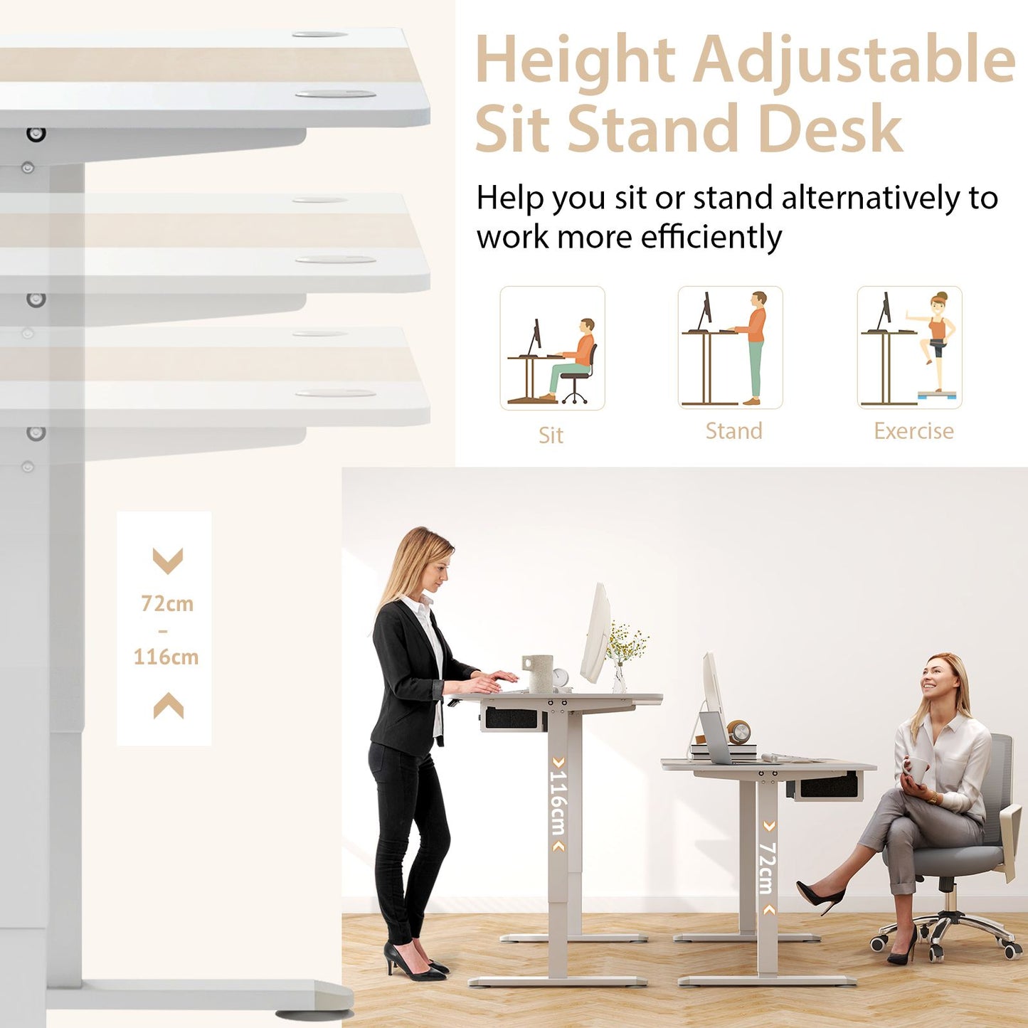 Transform Your Workspace: Electric Height Adjustable Standing Desk with USB Charging Port