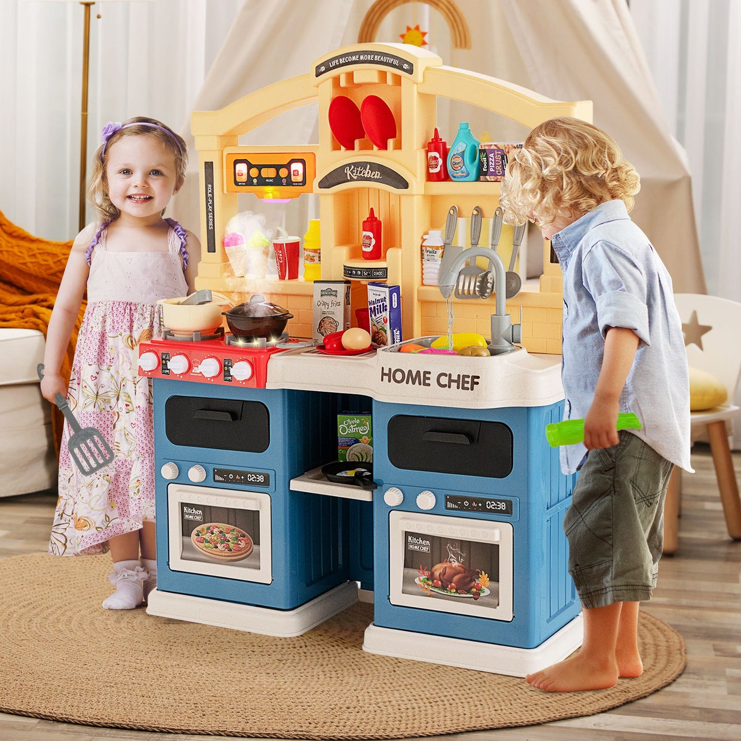 Ultimate 69-Piece Kids Kitchen Playset with Realistic Boiling and Vapor Effects!