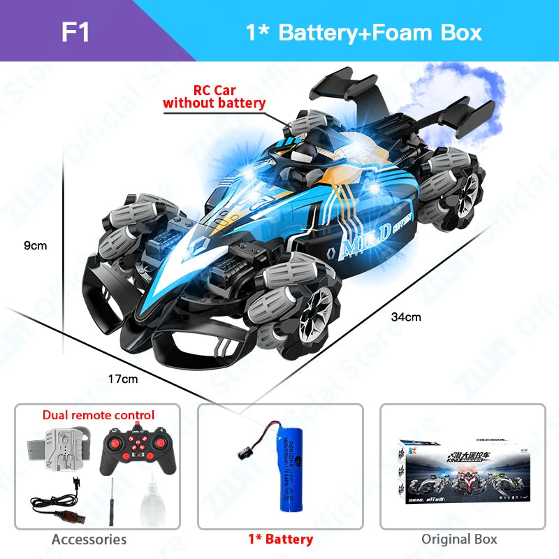 F1 RC Drift Car with LED Lights & Music - 2.4G Gesture Control Stunt Car for Kids - 4WD Electric Fun!