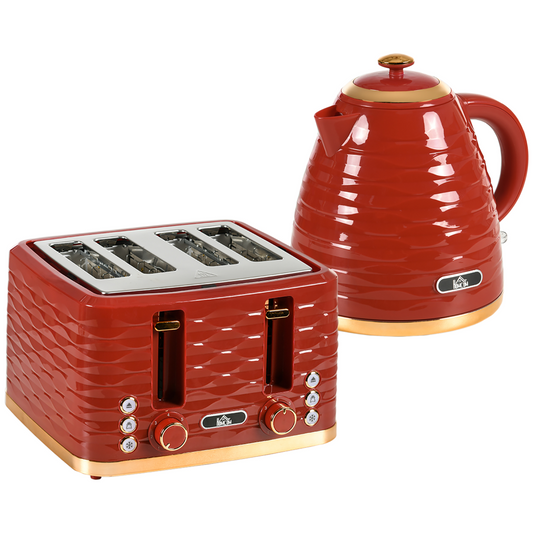 Chic Red Kettle & Toaster Set – 1.7L Rapid Boil & 4-Slice Perfection!