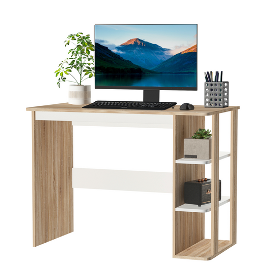 Stylish 2-in-1 Duo Desk & 3-Tier Shelf: Spacious, Sturdy, Home Office Essential