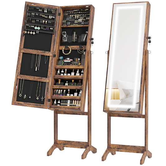 Illuminate Your Style: Rustic LED Full-Length Mirror Cabinet with Ample Storage