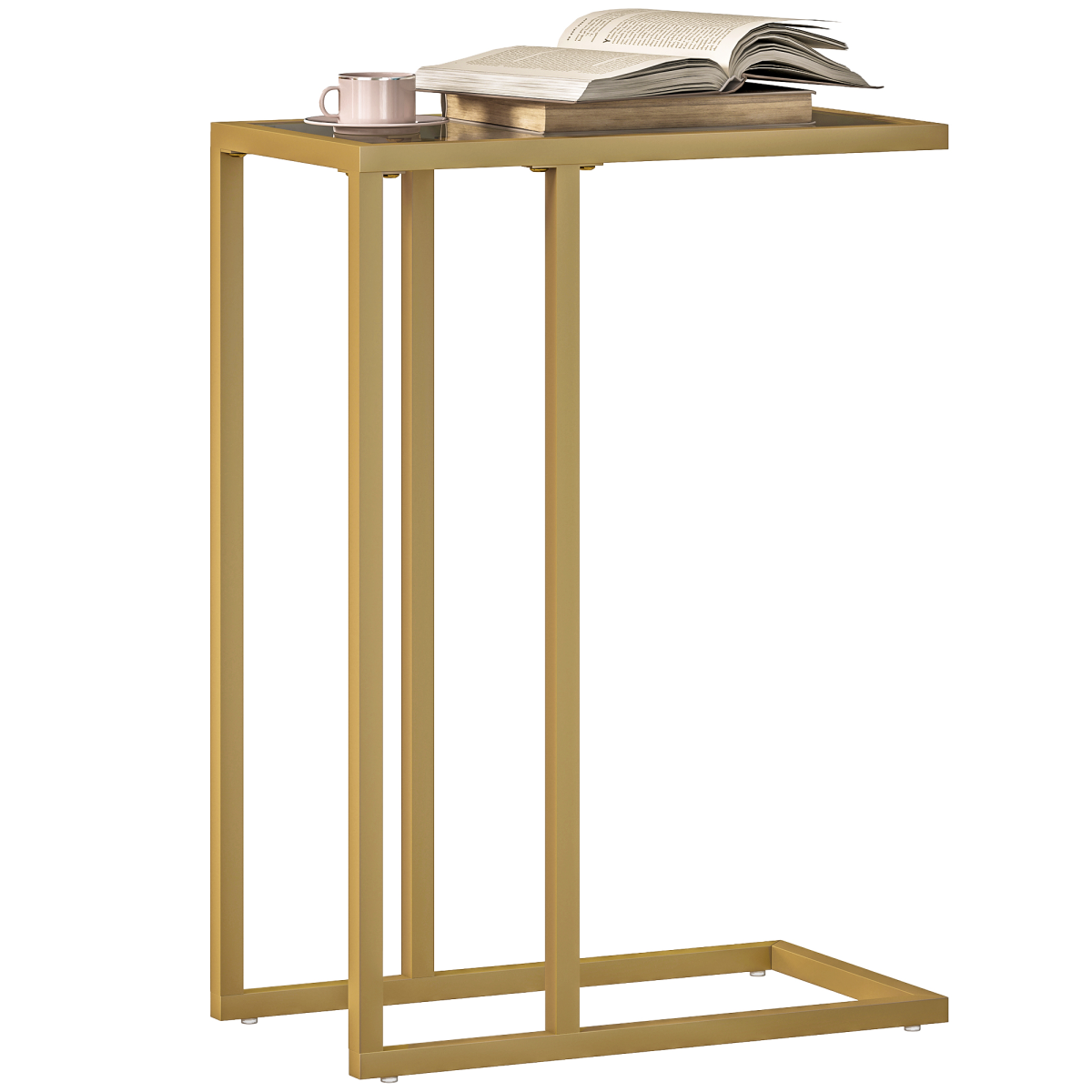 Elegant C-Shaped Glass Side Table - Stylish Gold Steel Frame