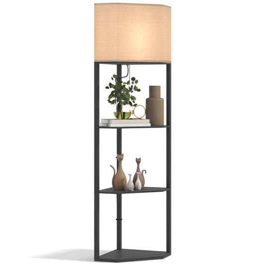 Elegant Corner Floor Lamp with Shelves - Modern Illuminate & Organize