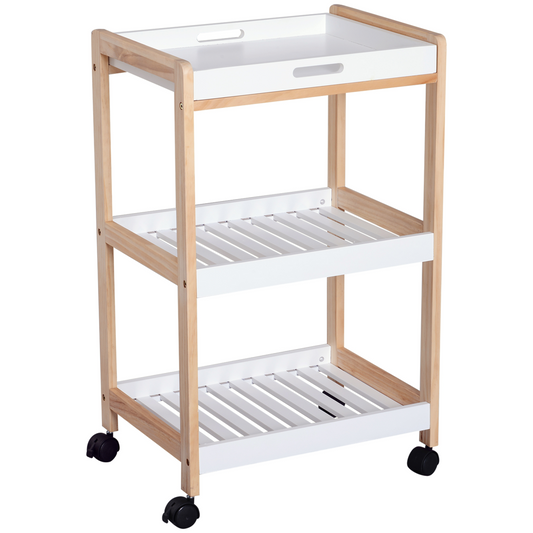 Versatile Bamboo & MDF Kitchen Trolley - 3-Tier Mobile Serving Solution