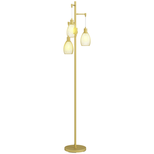 Industrial Chic: 3-Light Dimmable Floor Lamp in Elegant Gold Finish