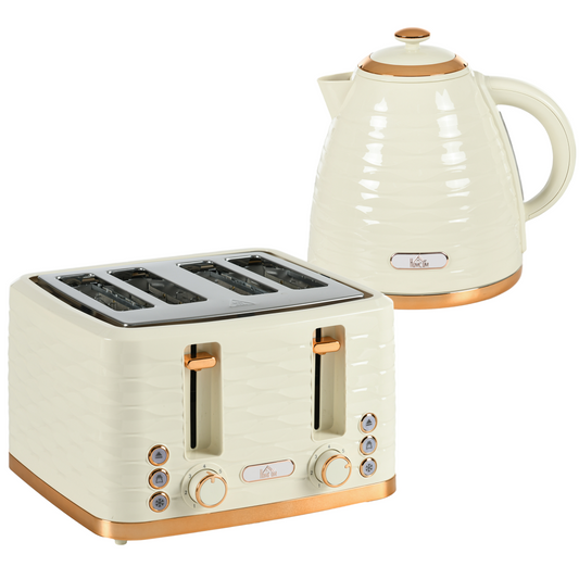 Chic 1.7L Rapid Boil Kettle & 4-Slice Toaster Set - Beige Elegance