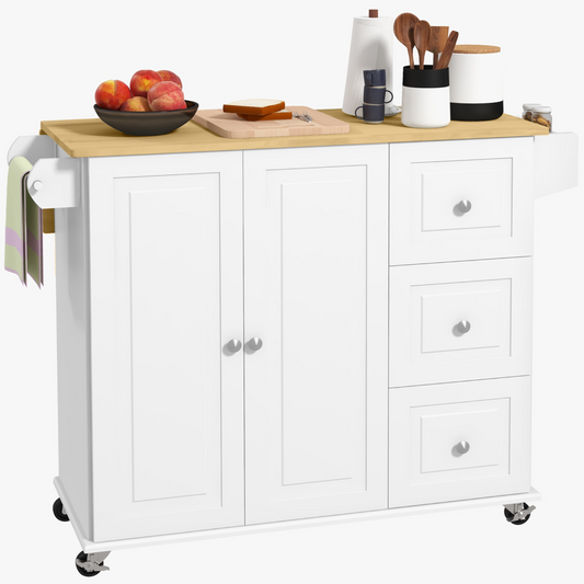Versatile Rolling Kitchen Island Cart with Drop Leaf & Ample Storage