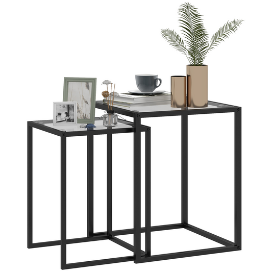 Chic Nesting Tables Set of 2 - Sleek Tempered Glass & Space-Saving Design