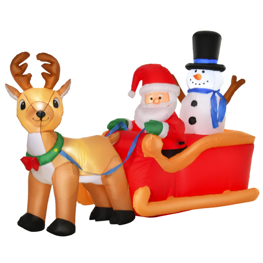 4ft Christmas Inflatable Santa on Sleigh with Deer LED-Lit
