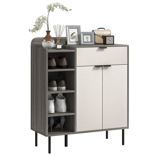 Sleek Hallway Shoe Cabinet - Stylish Grey Wood, Adjustable Shelves