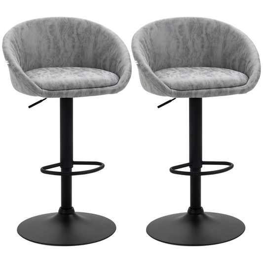 Modern Adjustable Swivel Bar Stools - Set of 2 Stylish Light Grey Chairs