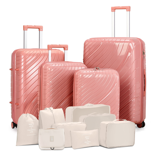 Elegant Rose Gold 4-Piece Luggage Set + Toiletry Kit & Handbag – Travel in Style!