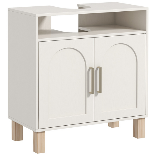 Chic Under Sink Bathroom Cabinet - Cream White & Adjustable Storage
