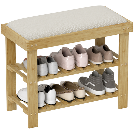 Bamboo 3-Tier Shoe Storage Bench: Stylish Entryway Organizer