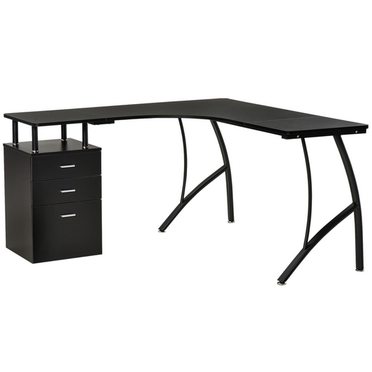 Compact L-Shaped Office Desk with Drawer - Space-Saving Modern Workstation